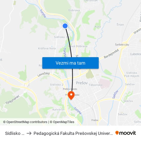 Sídlisko III to Pedagogická Fakulta Prešovskej Univerzity map