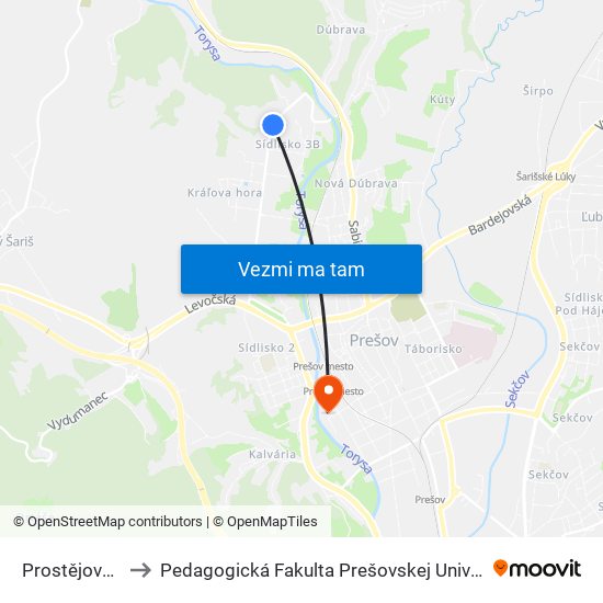 Prostějovská to Pedagogická Fakulta Prešovskej Univerzity map