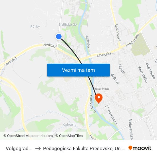 Volgogradská to Pedagogická Fakulta Prešovskej Univerzity map