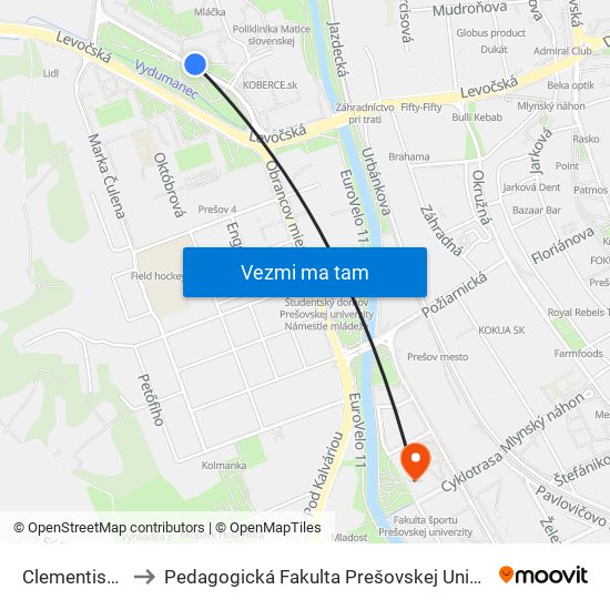 Clementisova to Pedagogická Fakulta Prešovskej Univerzity map