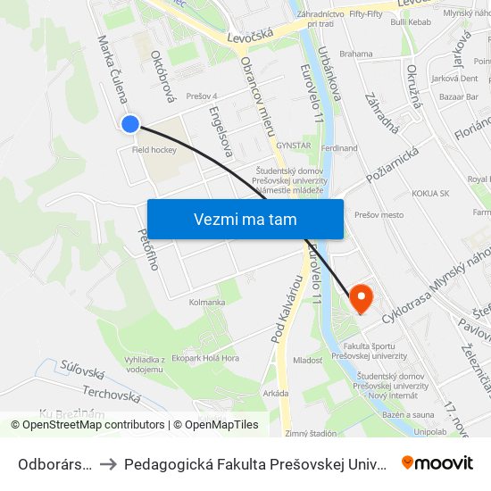 Odborárska to Pedagogická Fakulta Prešovskej Univerzity map