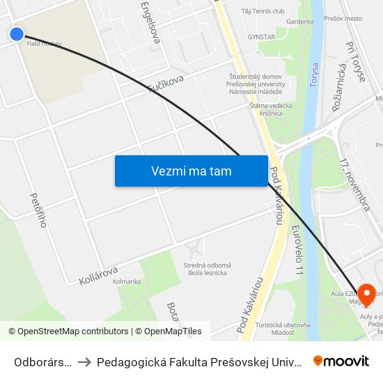Odborárska to Pedagogická Fakulta Prešovskej Univerzity map
