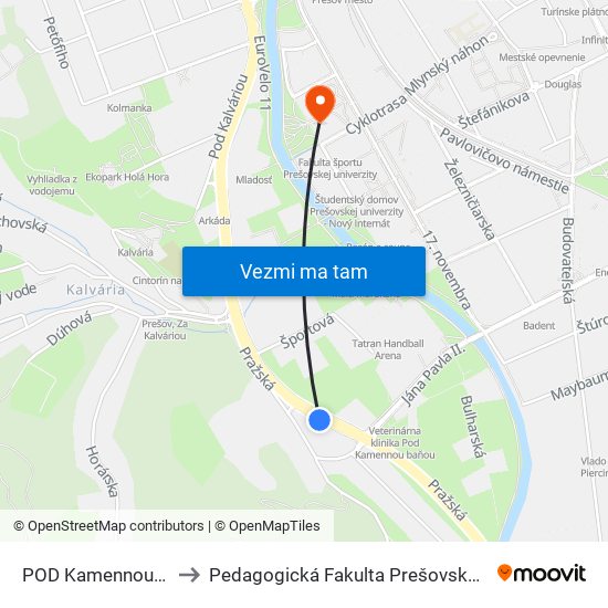 POD Kamennou Baňou to Pedagogická Fakulta Prešovskej Univerzity map