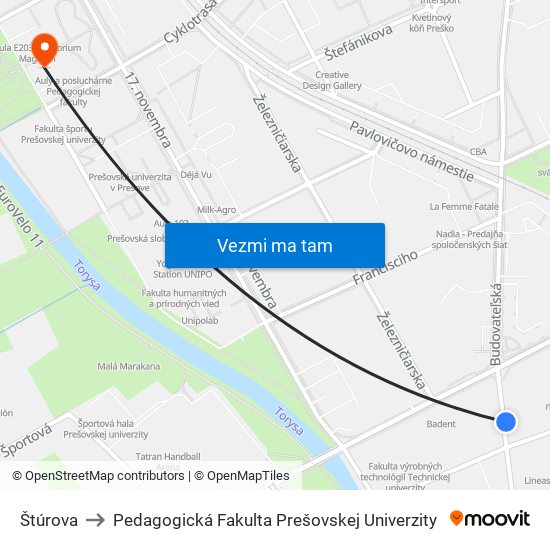 Štúrova to Pedagogická Fakulta Prešovskej Univerzity map