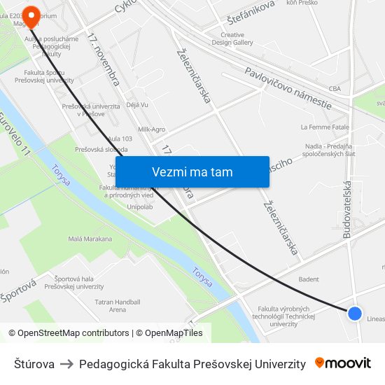 Štúrova to Pedagogická Fakulta Prešovskej Univerzity map
