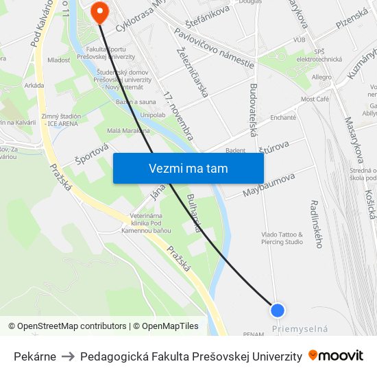 Pekárne to Pedagogická Fakulta Prešovskej Univerzity map