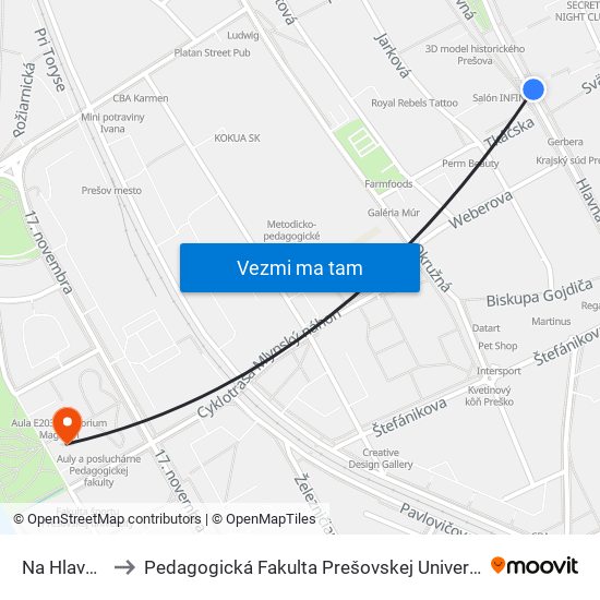 Na Hlavnej to Pedagogická Fakulta Prešovskej Univerzity map