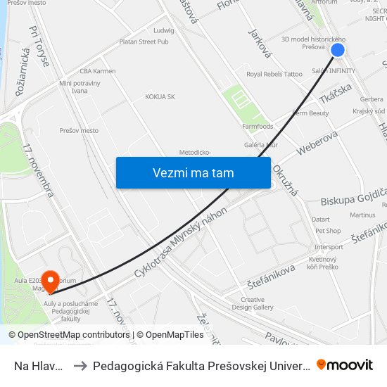 Na Hlavnej to Pedagogická Fakulta Prešovskej Univerzity map