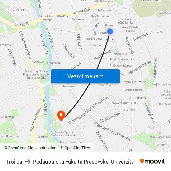 Trojica to Pedagogická Fakulta Prešovskej Univerzity map