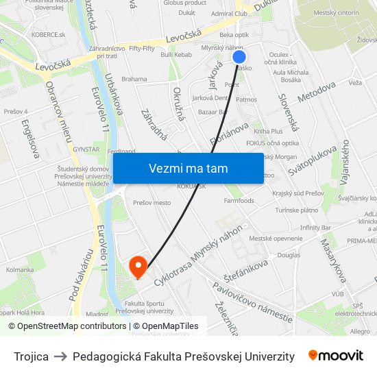 Trojica to Pedagogická Fakulta Prešovskej Univerzity map