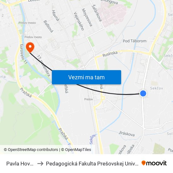 Pavla Hovora to Pedagogická Fakulta Prešovskej Univerzity map