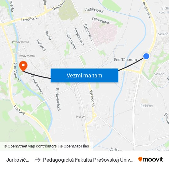 Jurkovičova to Pedagogická Fakulta Prešovskej Univerzity map