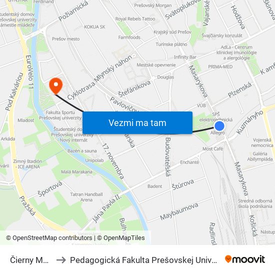 Čierny Most to Pedagogická Fakulta Prešovskej Univerzity map