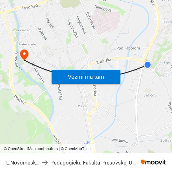 L.Novomeského to Pedagogická Fakulta Prešovskej Univerzity map