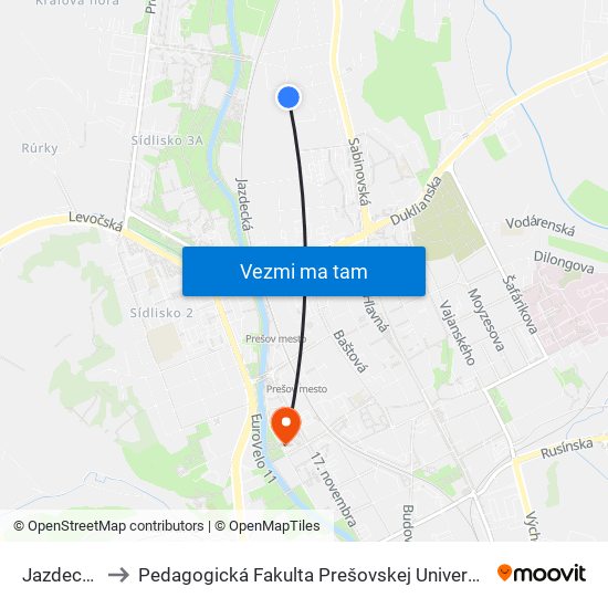 Jazdecká to Pedagogická Fakulta Prešovskej Univerzity map