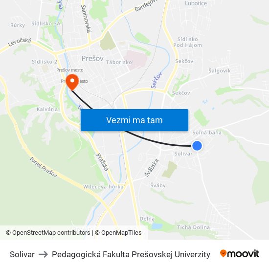 Solivar to Pedagogická Fakulta Prešovskej Univerzity map