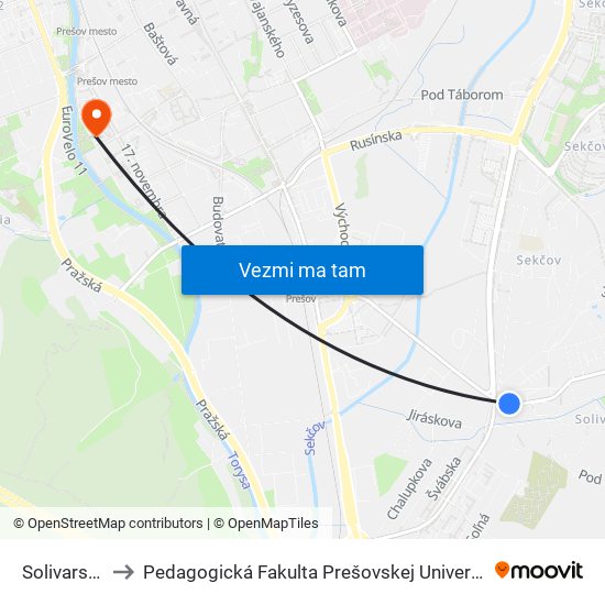 Solivarská to Pedagogická Fakulta Prešovskej Univerzity map