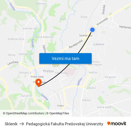 Skleník to Pedagogická Fakulta Prešovskej Univerzity map