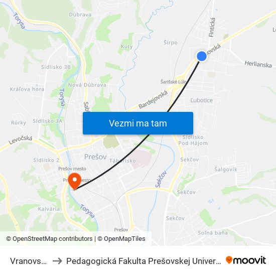 Vranovská to Pedagogická Fakulta Prešovskej Univerzity map