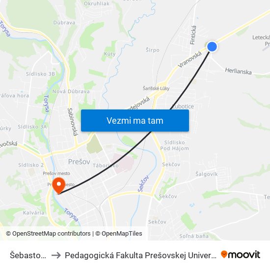 Šebastová to Pedagogická Fakulta Prešovskej Univerzity map