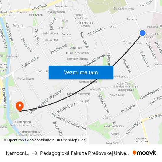 Nemocnica to Pedagogická Fakulta Prešovskej Univerzity map