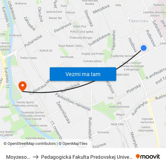 Moyzesova to Pedagogická Fakulta Prešovskej Univerzity map