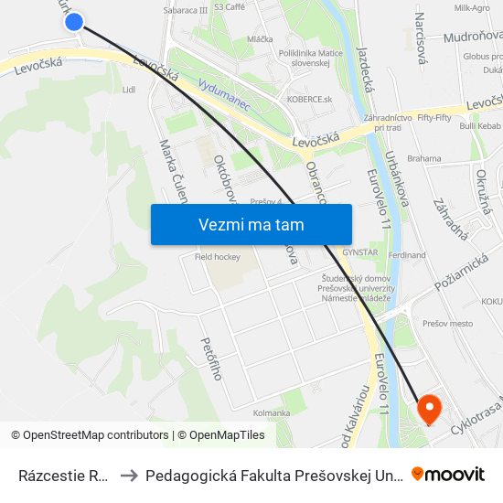 Rázcestie Rúrky to Pedagogická Fakulta Prešovskej Univerzity map