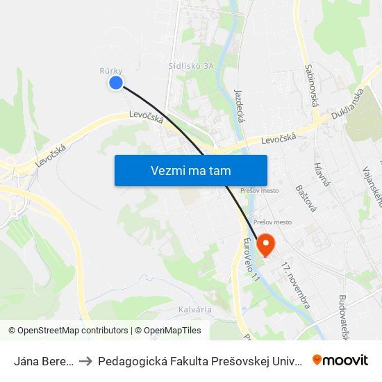 Jána Bereša to Pedagogická Fakulta Prešovskej Univerzity map