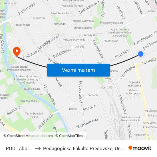 POD Táborom to Pedagogická Fakulta Prešovskej Univerzity map