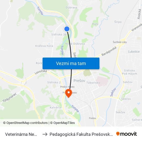 Veterinárna Nemocnica to Pedagogická Fakulta Prešovskej Univerzity map