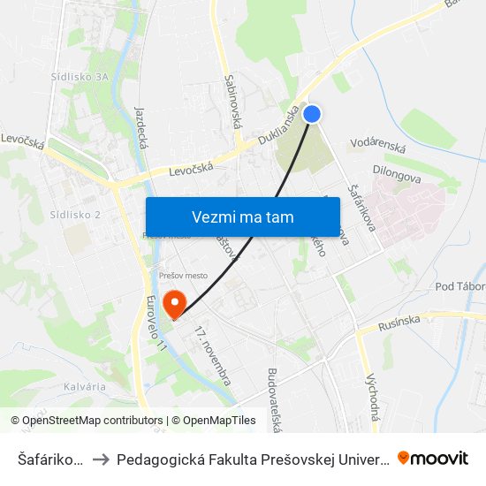 Šafárikova to Pedagogická Fakulta Prešovskej Univerzity map