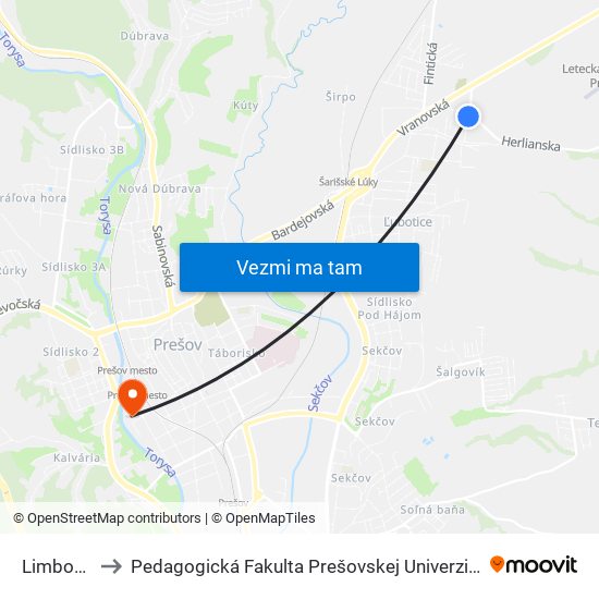 Limbová to Pedagogická Fakulta Prešovskej Univerzity map