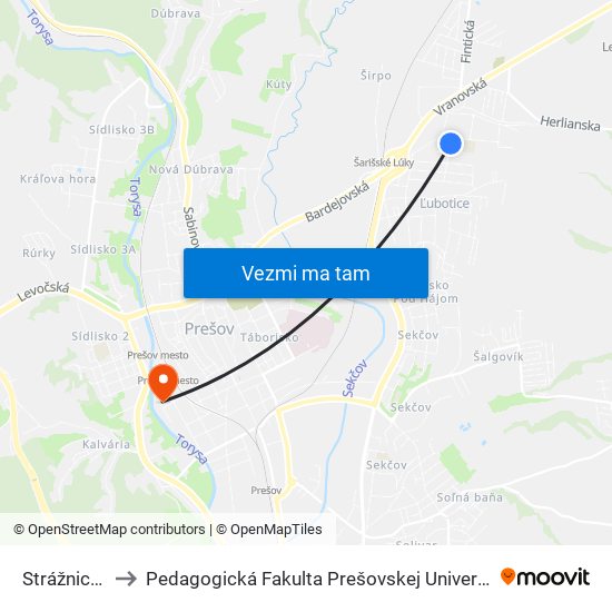 Strážnická to Pedagogická Fakulta Prešovskej Univerzity map