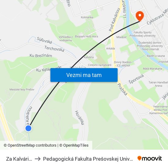 Za Kalváriou to Pedagogická Fakulta Prešovskej Univerzity map