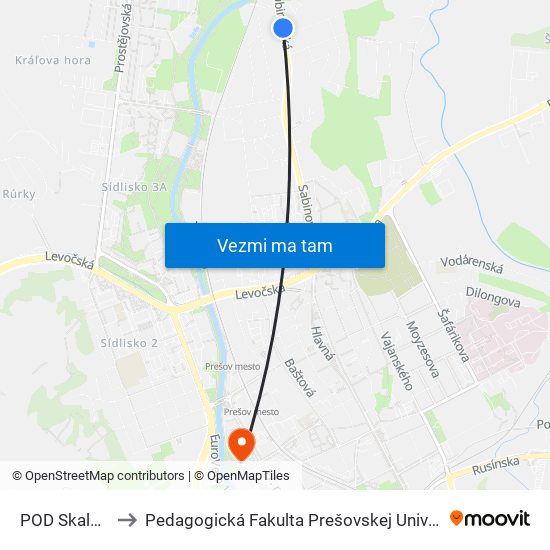 POD Skalkou to Pedagogická Fakulta Prešovskej Univerzity map