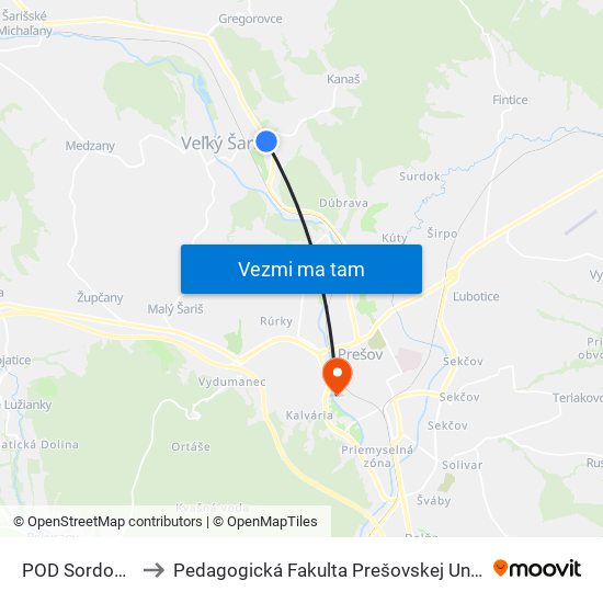 POD Sordokom to Pedagogická Fakulta Prešovskej Univerzity map