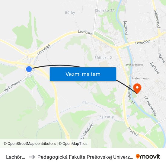 Lachôrka to Pedagogická Fakulta Prešovskej Univerzity map