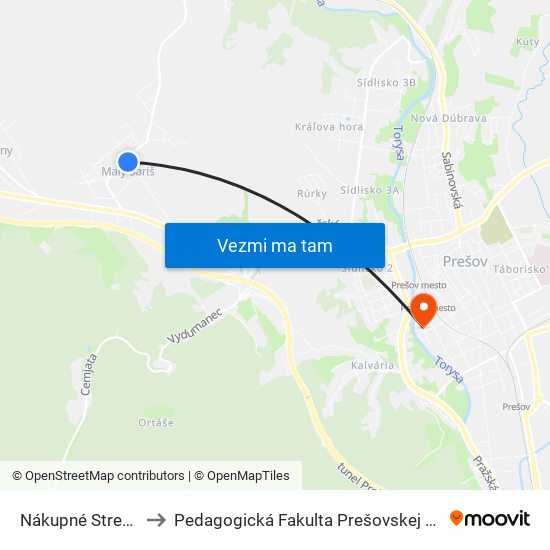 Nákupné Stredisko to Pedagogická Fakulta Prešovskej Univerzity map