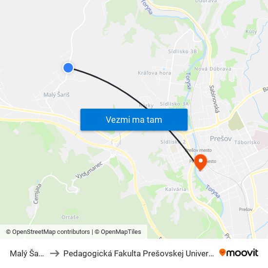 Malý Šariš to Pedagogická Fakulta Prešovskej Univerzity map