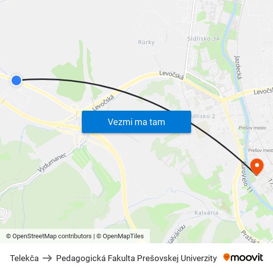 Telekča to Pedagogická Fakulta Prešovskej Univerzity map