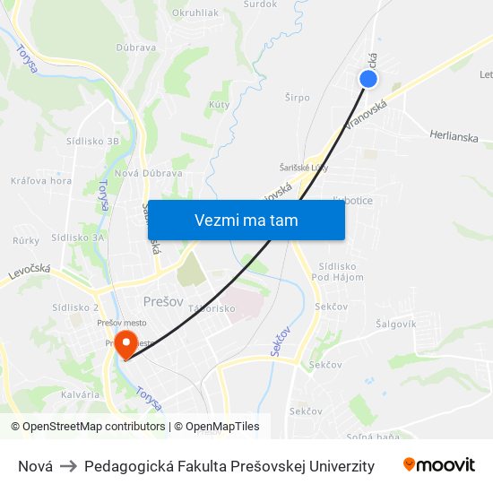 Nová to Pedagogická Fakulta Prešovskej Univerzity map