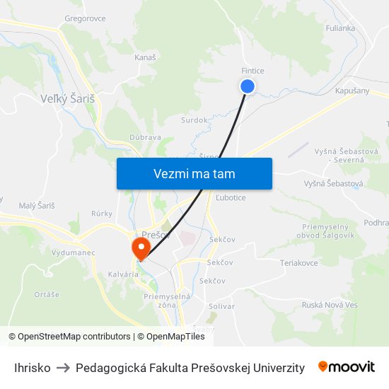 Ihrisko to Pedagogická Fakulta Prešovskej Univerzity map