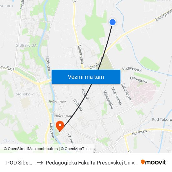 POD Šibeňou to Pedagogická Fakulta Prešovskej Univerzity map