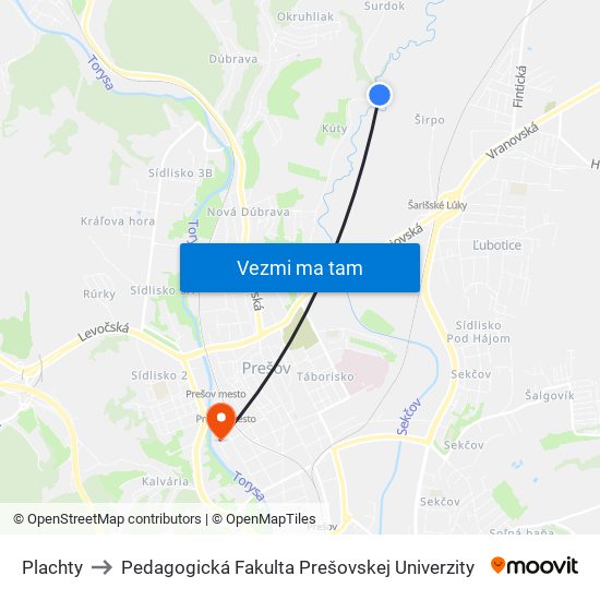 Plachty to Pedagogická Fakulta Prešovskej Univerzity map