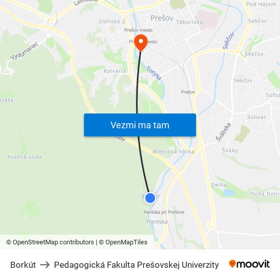 Borkút to Pedagogická Fakulta Prešovskej Univerzity map