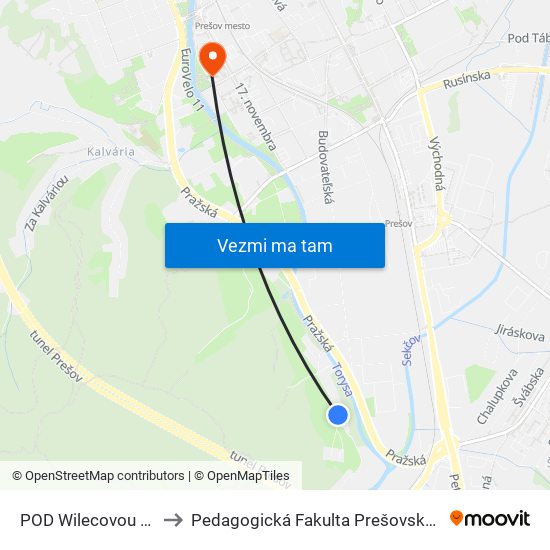 POD Wilecovou Hôrkou to Pedagogická Fakulta Prešovskej Univerzity map