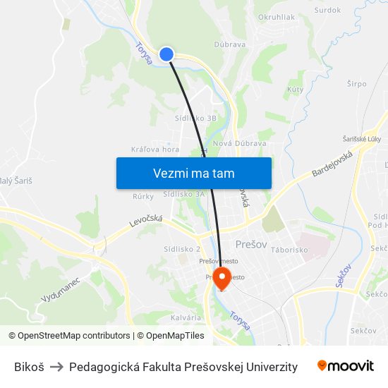 Bikoš to Pedagogická Fakulta Prešovskej Univerzity map