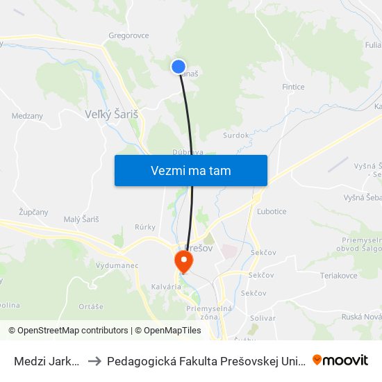 Medzi Jarkami to Pedagogická Fakulta Prešovskej Univerzity map