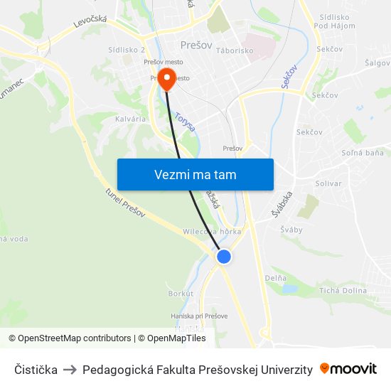 Čistička to Pedagogická Fakulta Prešovskej Univerzity map