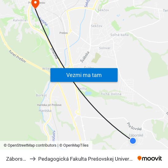 Záborské to Pedagogická Fakulta Prešovskej Univerzity map